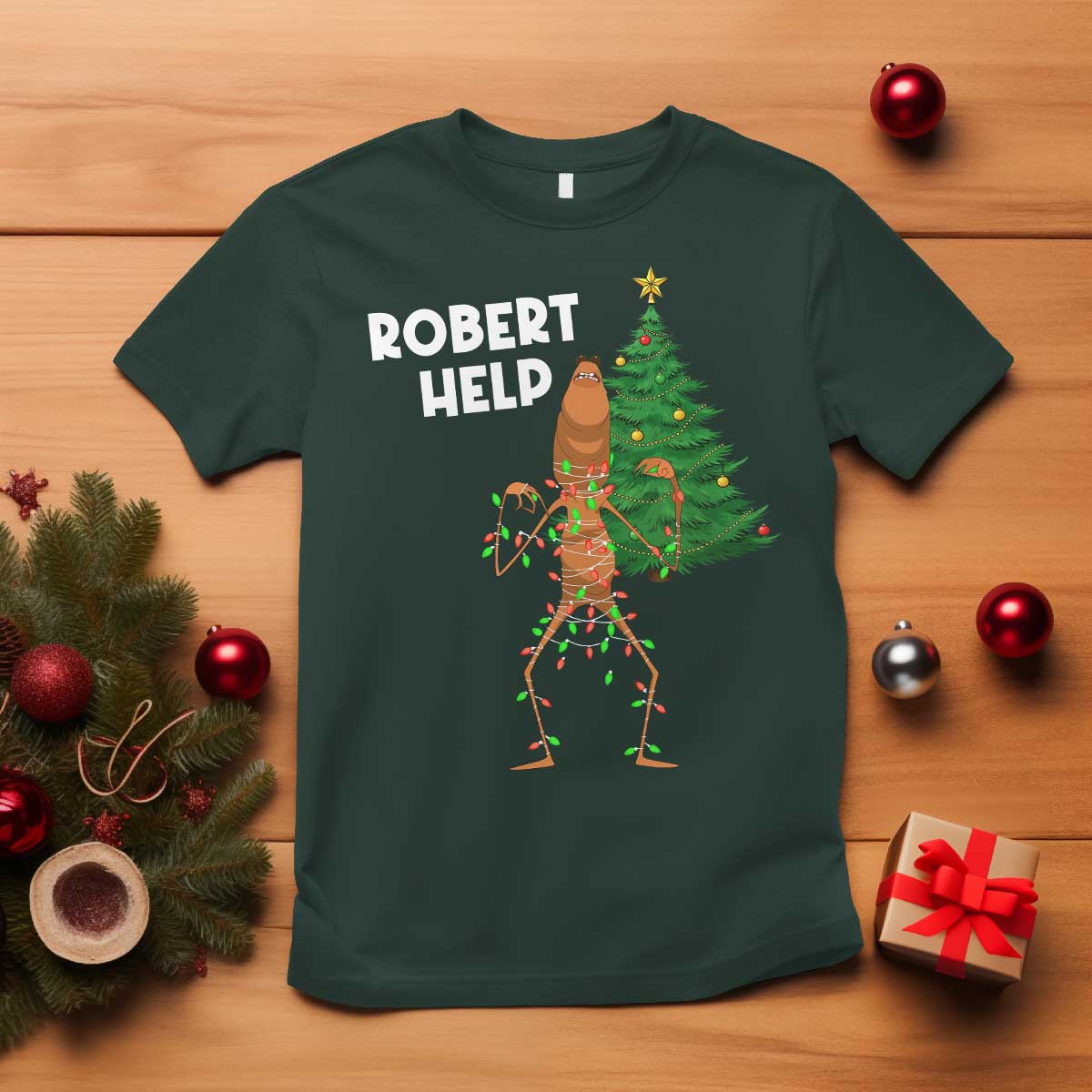 Funny Marcus The Worm Christmas T Shirt Robert Help Xmas Tree - Wonder Print Shop
