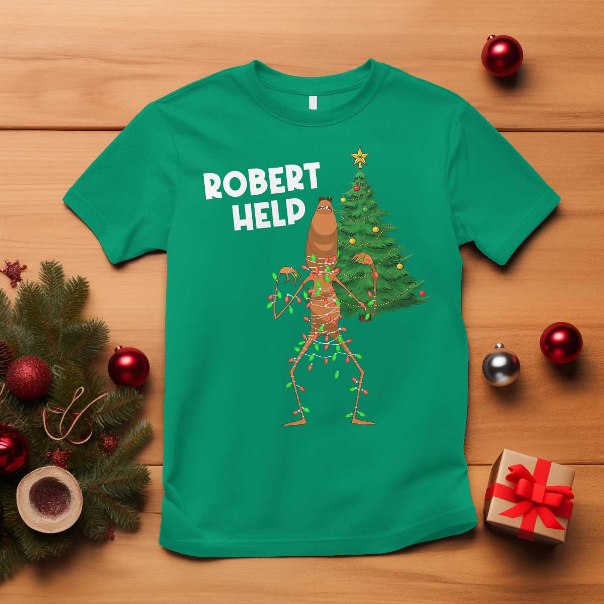 Funny Marcus The Worm Christmas T Shirt Robert Help Xmas Tree - Wonder Print Shop
