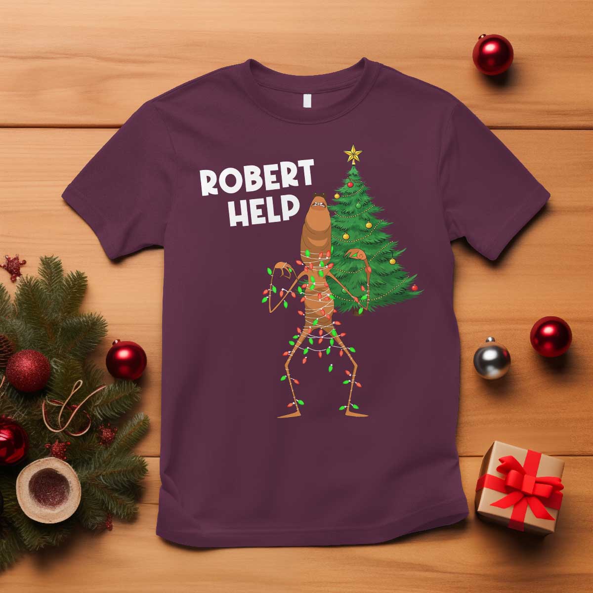 Funny Marcus The Worm Christmas T Shirt Robert Help Xmas Tree - Wonder Print Shop