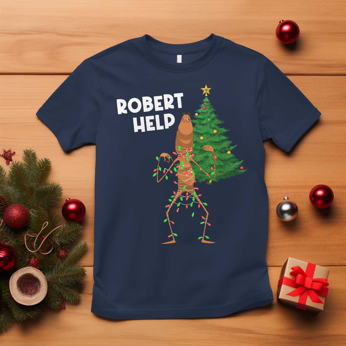 Funny Marcus The Worm Christmas T Shirt Robert Help Xmas Tree - Wonder Print Shop