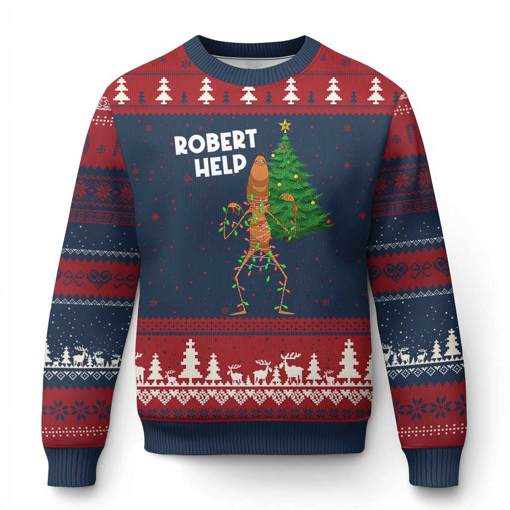 Funny Marcus The Worm Xmas Ugly Christmas Sweater Robert Help Xmas Tree - Wonder Print Shop