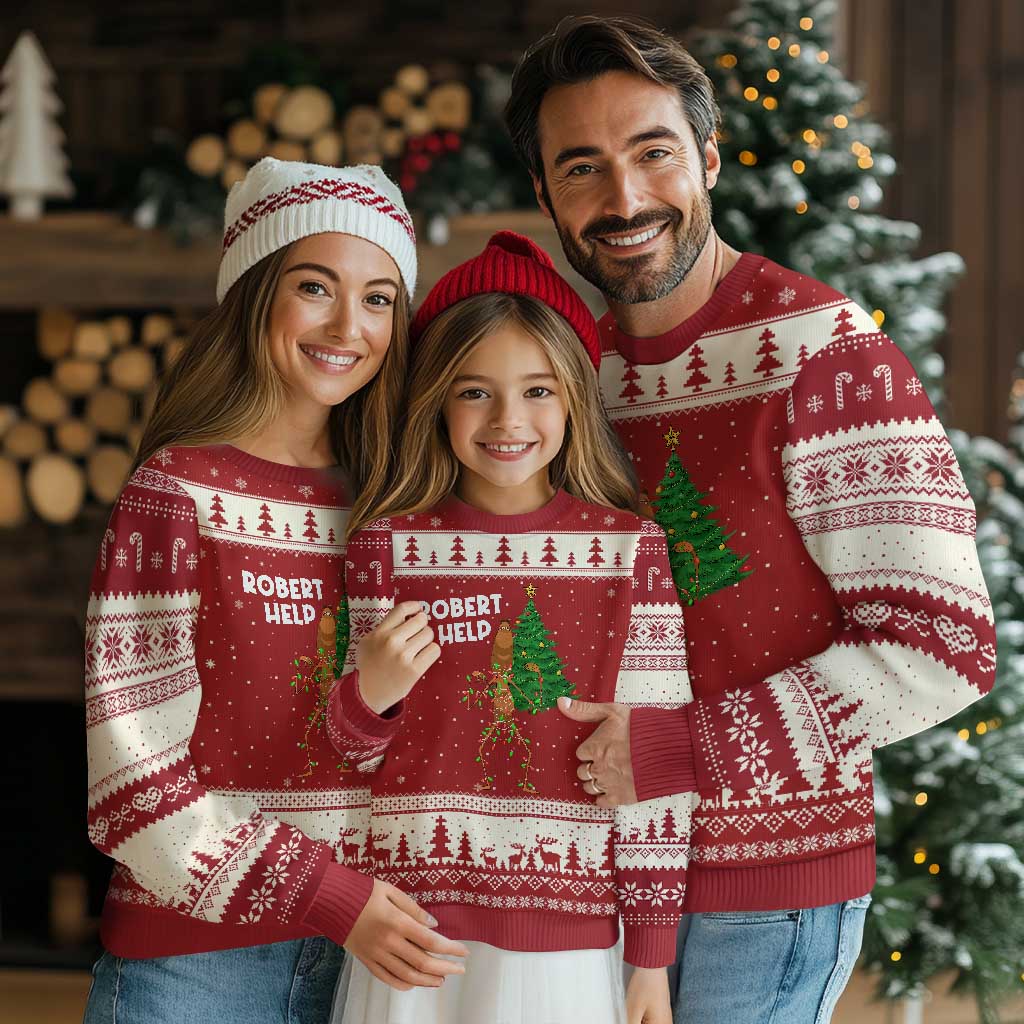 Funny Marcus The Worm Xmas Ugly Christmas Sweater Robert Help Xmas Tree - Wonder Print Shop
