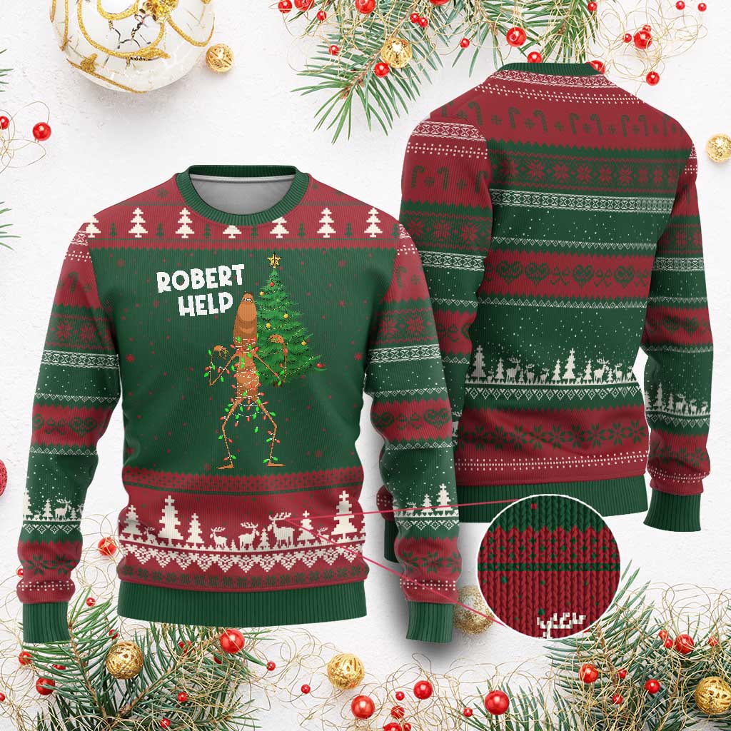 Funny Marcus The Worm Xmas Ugly Christmas Sweater Robert Help Xmas Tree - Wonder Print Shop