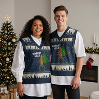 Funny Marcus The Worm Xmas V-Neck Knit Sweater Vest Robert Help Xmas Tree - Wonder Print Shop