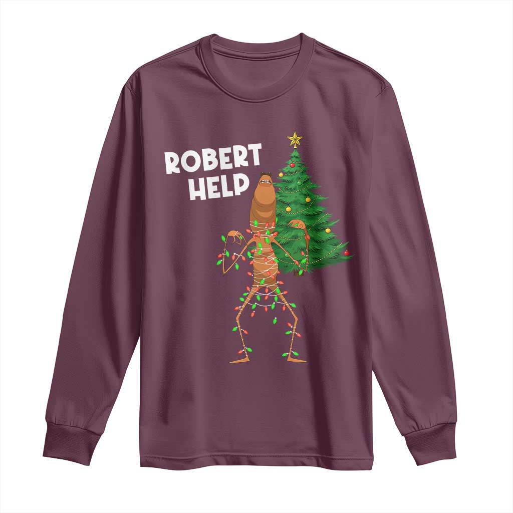 Funny Marcus The Worm Christmas Long Sleeve Shirt Robert Help Xmas Tree - Wonder Print Shop