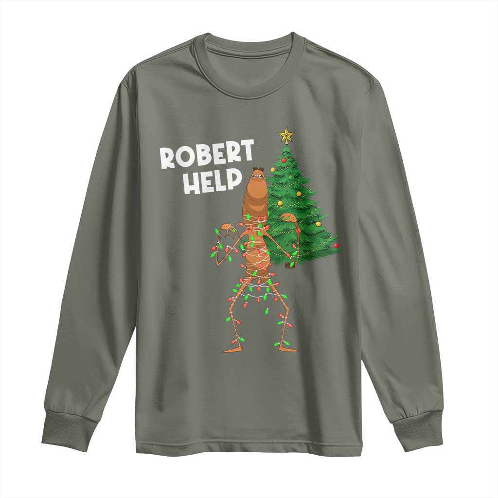 Funny Marcus The Worm Christmas Long Sleeve Shirt Robert Help Xmas Tree - Wonder Print Shop