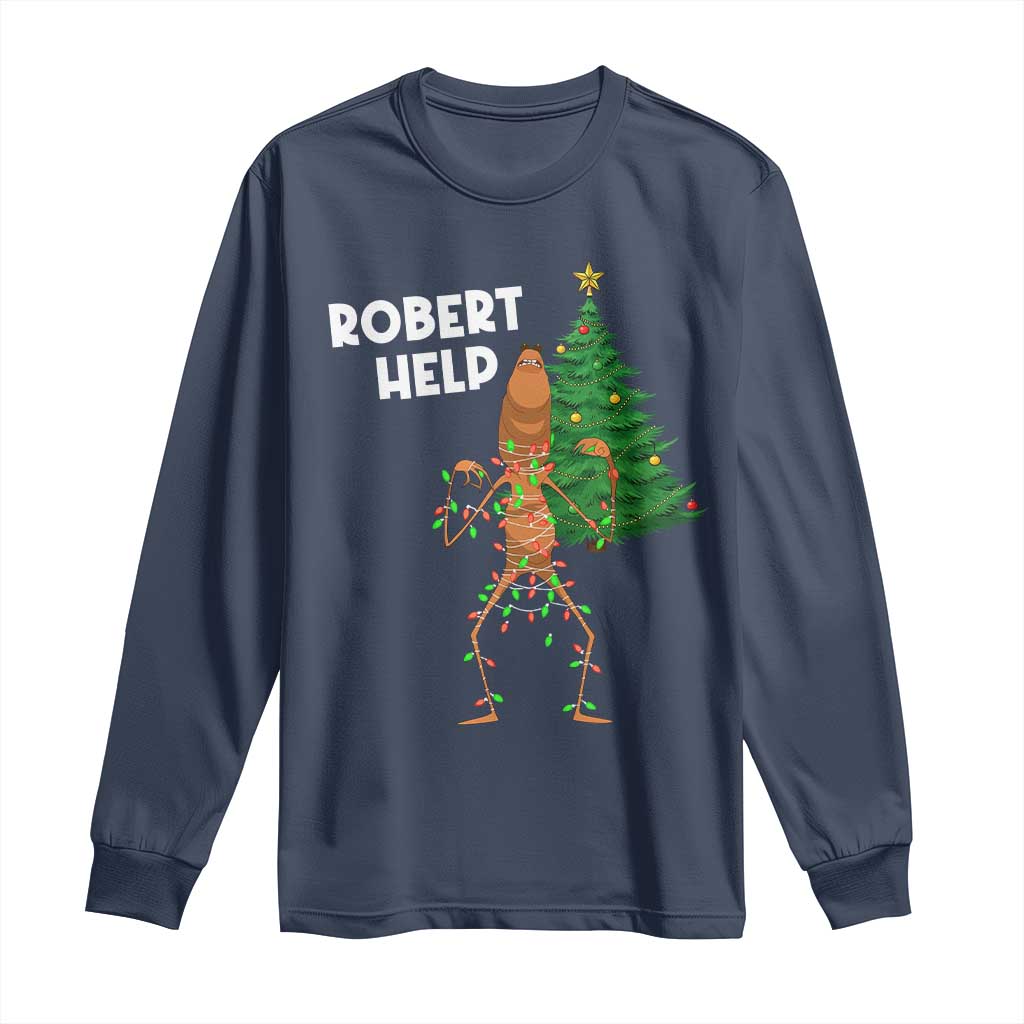 Funny Marcus The Worm Christmas Long Sleeve Shirt Robert Help Xmas Tree - Wonder Print Shop