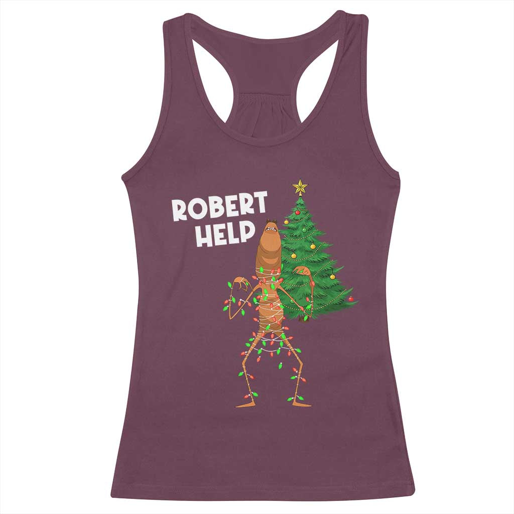 Funny Marcus The Worm Christmas Racerback Tank Top Robert Help Xmas Tree - Wonder Print Shop
