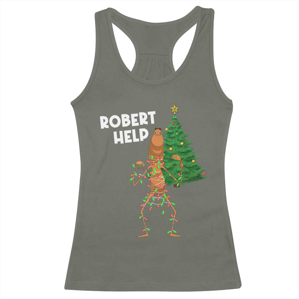 Funny Marcus The Worm Christmas Racerback Tank Top Robert Help Xmas Tree - Wonder Print Shop