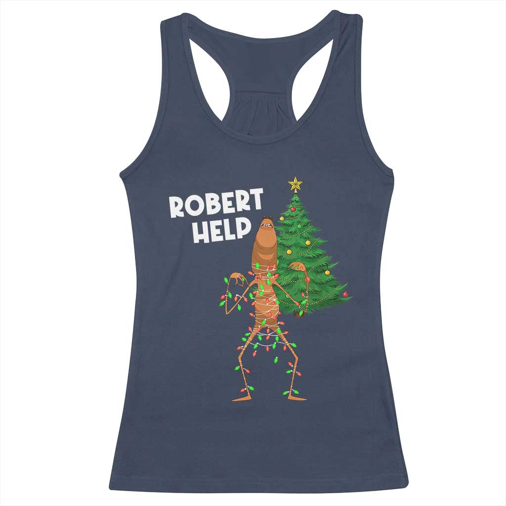 Funny Marcus The Worm Christmas Racerback Tank Top Robert Help Xmas Tree - Wonder Print Shop