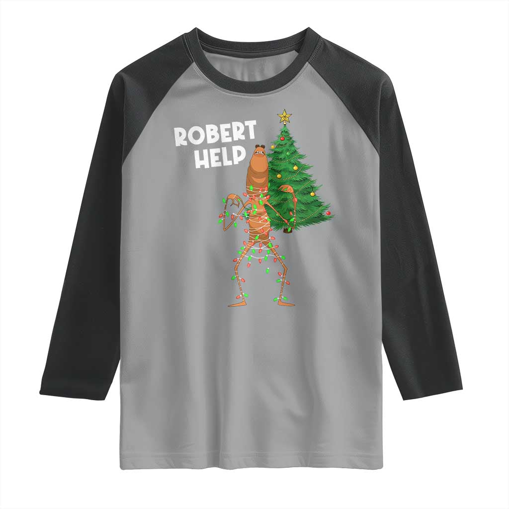 Funny Marcus The Worm Christmas Raglan Shirt Robert Help Xmas Tree - Wonder Print Shop