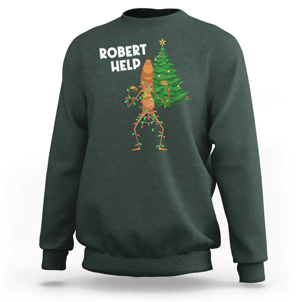 Funny Marcus The Worm Christmas Sweatshirt Robert Help Xmas Tree - Wonder Print Shop