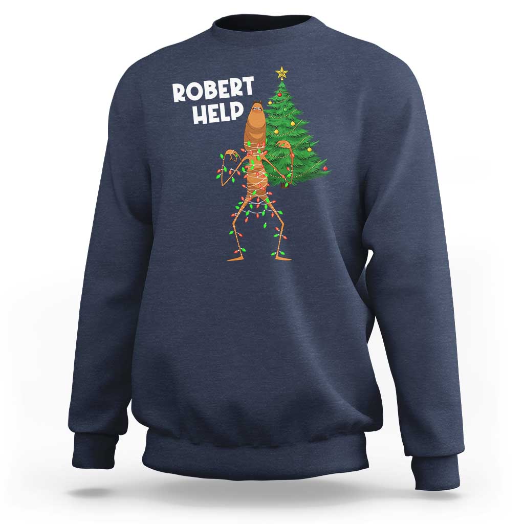 Funny Marcus The Worm Christmas Sweatshirt Robert Help Xmas Tree - Wonder Print Shop