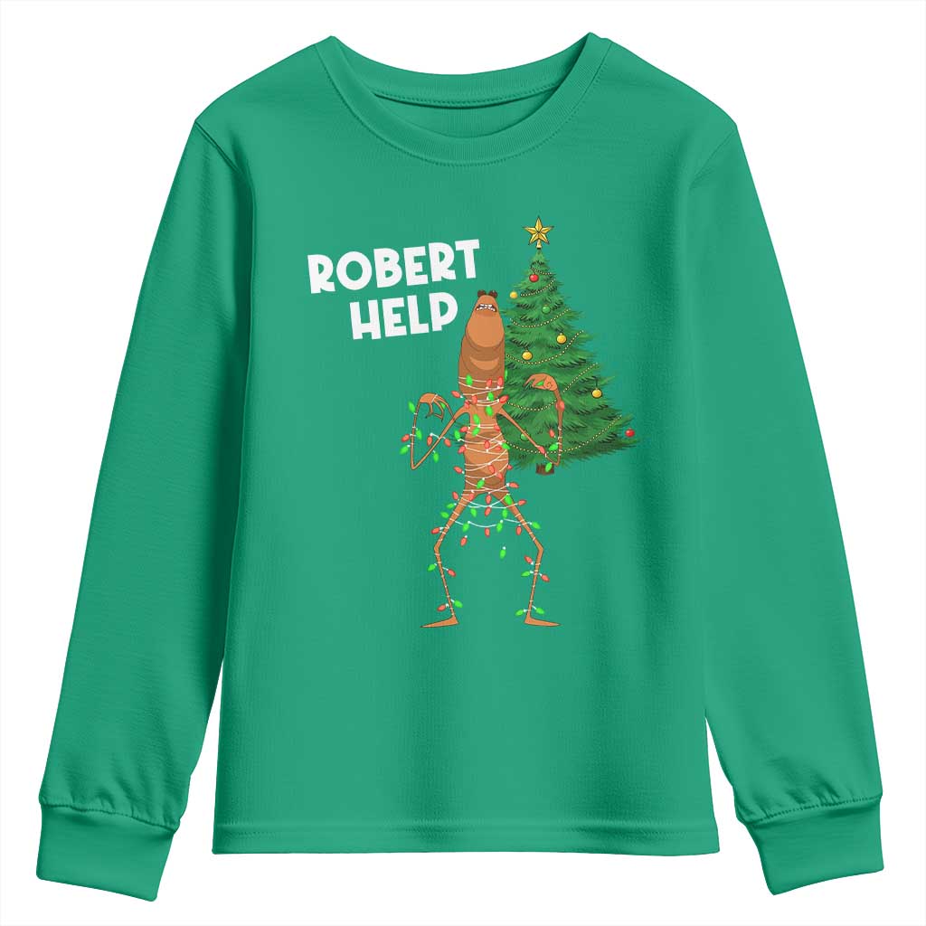 Funny Marcus The Worm Christmas Youth Sweatshirt Robert Help Xmas Tree - Wonder Print Shop