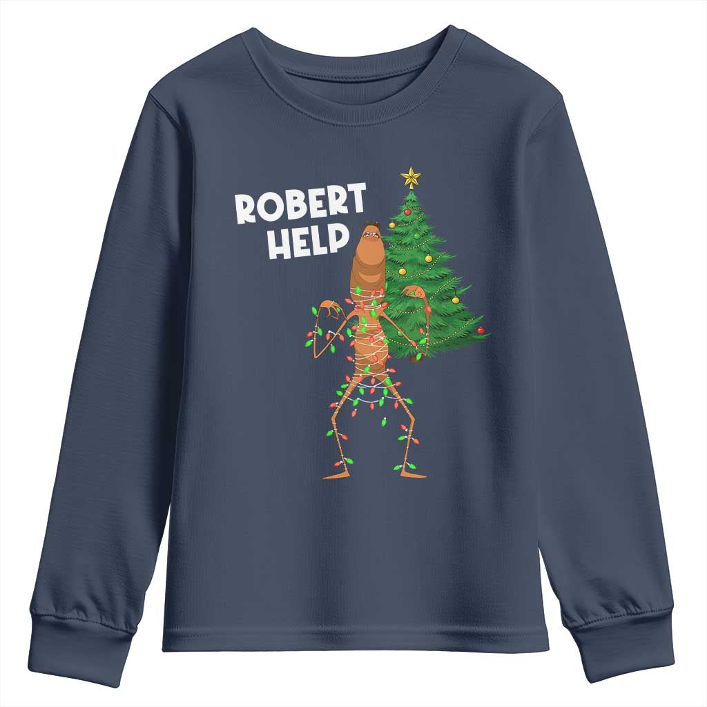 Funny Marcus The Worm Christmas Youth Sweatshirt Robert Help Xmas Tree - Wonder Print Shop