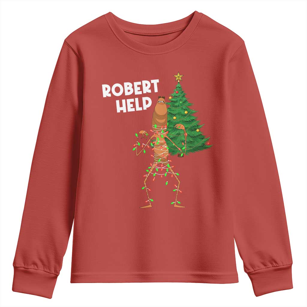 Funny Marcus The Worm Christmas Youth Sweatshirt Robert Help Xmas Tree - Wonder Print Shop