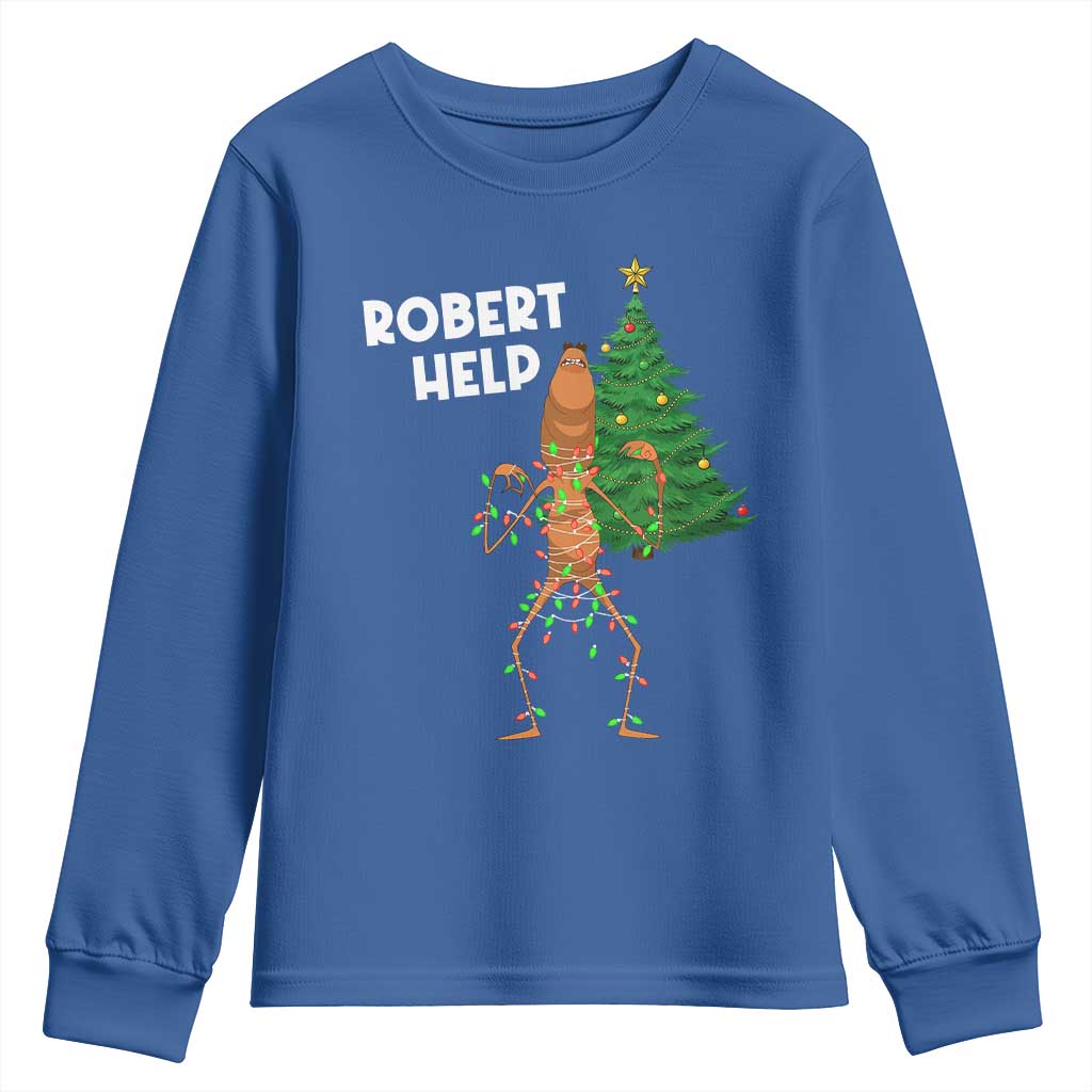 Funny Marcus The Worm Christmas Youth Sweatshirt Robert Help Xmas Tree - Wonder Print Shop