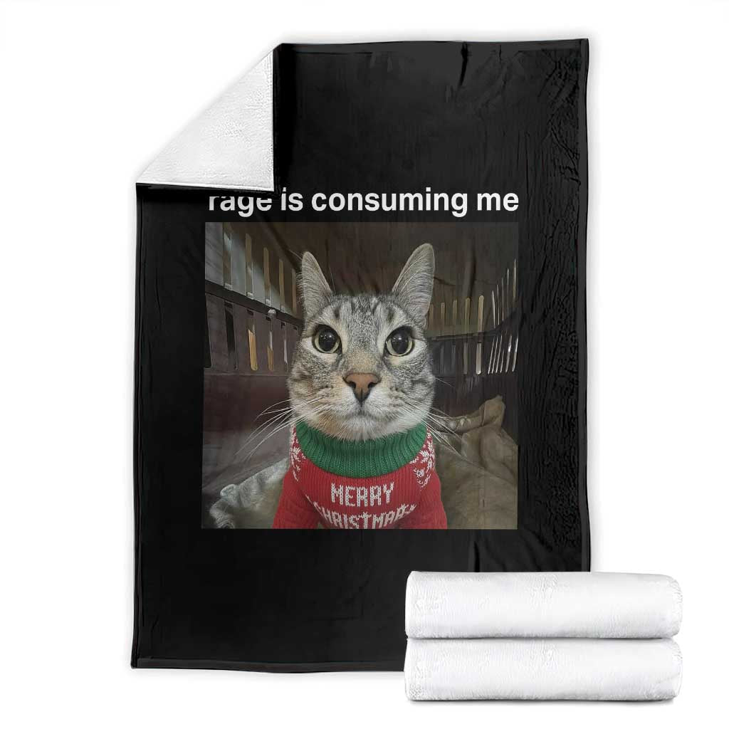 Rage Is Consuming Me Christmas Throw Blanket Funny Silly Staring Cat Meme Xmas Ugly Sweater - Wonder Print Shop
