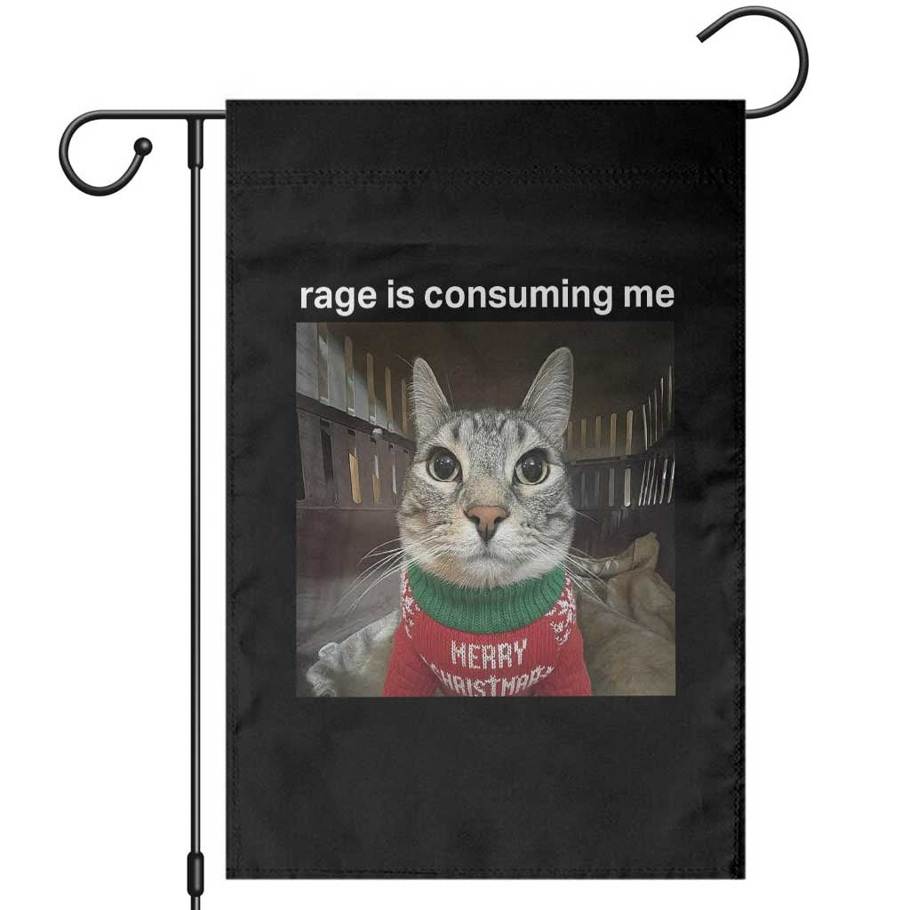 Rage Is Consuming Me Christmas Garden Flag Funny Silly Staring Cat Meme Xmas Ugly Sweater - Wonder Print Shop