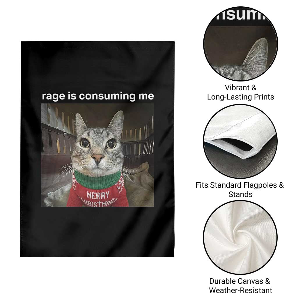 Rage Is Consuming Me Christmas Garden Flag Funny Silly Staring Cat Meme Xmas Ugly Sweater - Wonder Print Shop