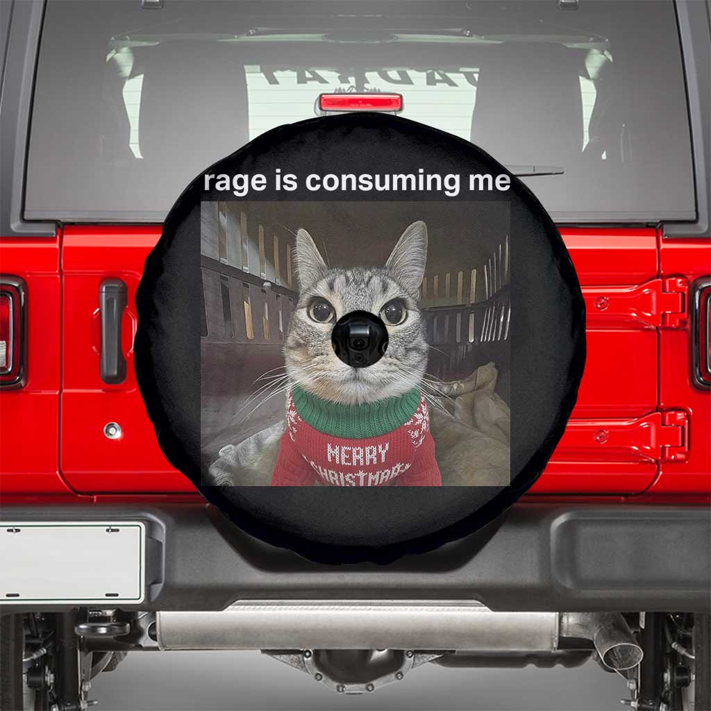 Rage Is Consuming Me Christmas Spare Tire Cover Funny Silly Staring Cat Meme Xmas Ugly Sweater - Wonder Print Shop