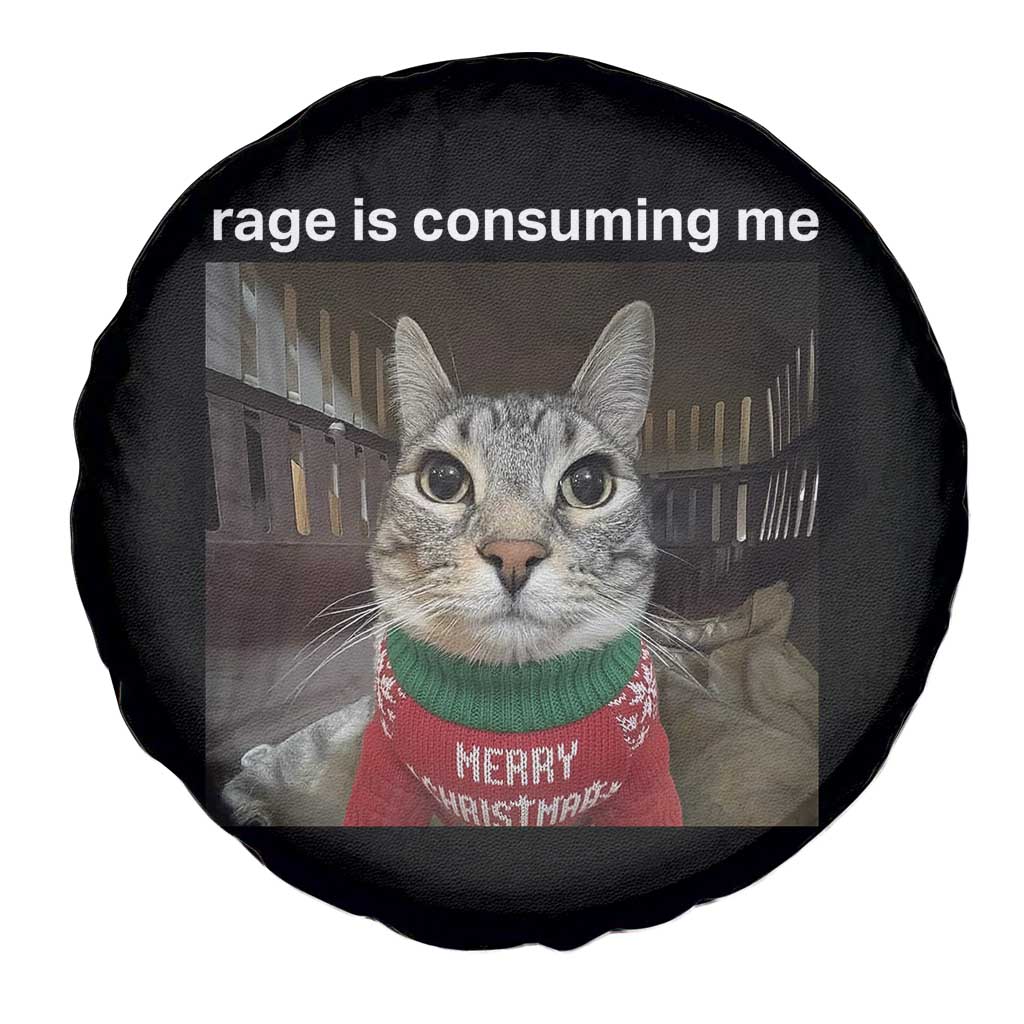 Rage Is Consuming Me Christmas Spare Tire Cover Funny Silly Staring Cat Meme Xmas Ugly Sweater - Wonder Print Shop