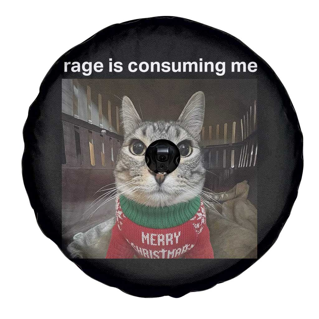 Rage Is Consuming Me Christmas Spare Tire Cover Funny Silly Staring Cat Meme Xmas Ugly Sweater - Wonder Print Shop