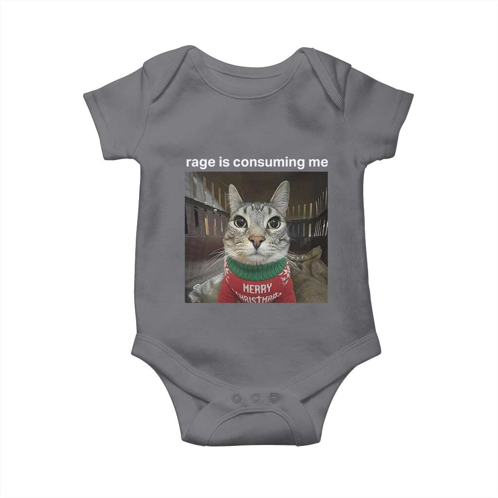 Rage Is Consuming Me Christmas Baby Onesie Funny Silly Staring Cat Meme Xmas Ugly Sweater - Wonder Print Shop