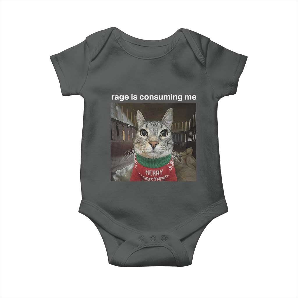 Rage Is Consuming Me Christmas Baby Onesie Funny Silly Staring Cat Meme Xmas Ugly Sweater - Wonder Print Shop