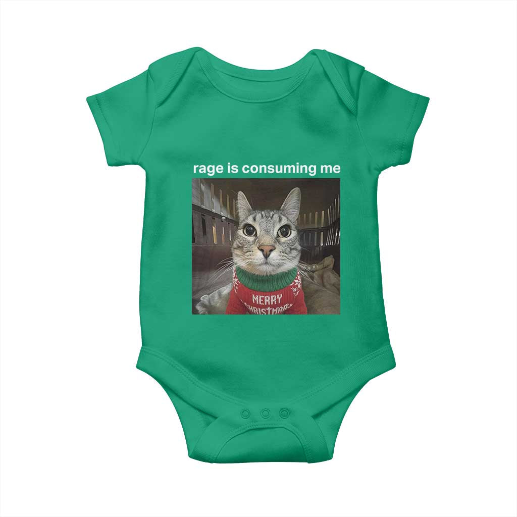 Rage Is Consuming Me Christmas Baby Onesie Funny Silly Staring Cat Meme Xmas Ugly Sweater - Wonder Print Shop