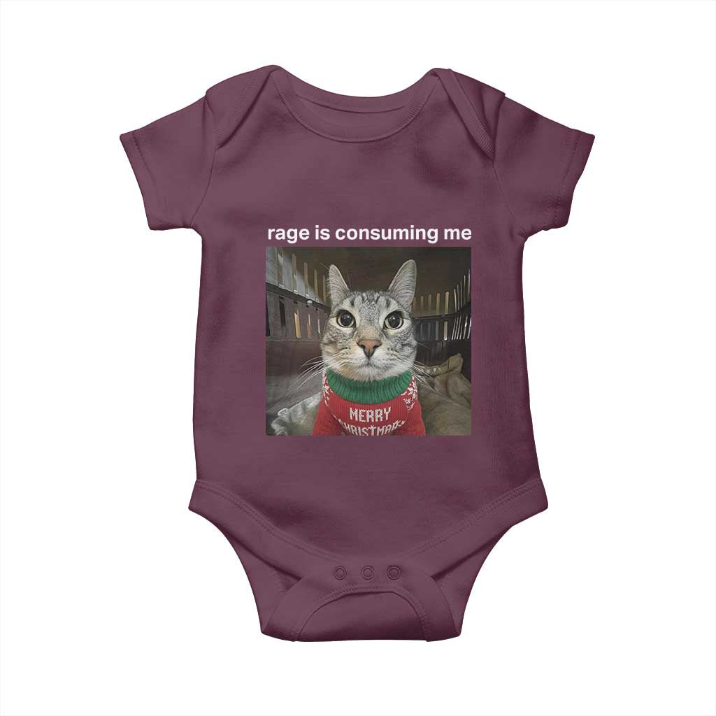 Rage Is Consuming Me Christmas Baby Onesie Funny Silly Staring Cat Meme Xmas Ugly Sweater - Wonder Print Shop