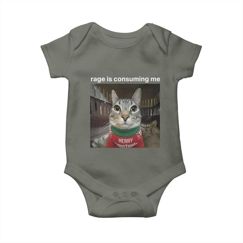 Rage Is Consuming Me Christmas Baby Onesie Funny Silly Staring Cat Meme Xmas Ugly Sweater - Wonder Print Shop
