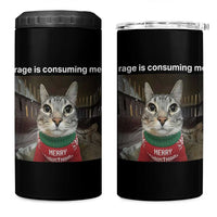 Rage Is Consuming Me Christmas 4 in 1 Can Cooler Tumbler Funny Silly Staring Cat Meme Xmas Ugly Sweater - Wonder Print Shop
