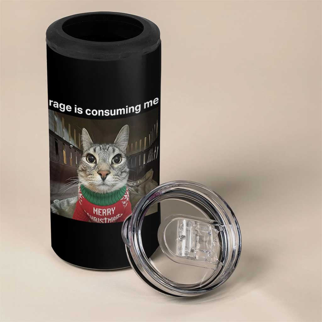 Rage Is Consuming Me Christmas 4 in 1 Can Cooler Tumbler Funny Silly Staring Cat Meme Xmas Ugly Sweater - Wonder Print Shop
