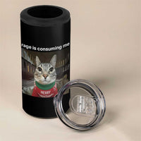Rage Is Consuming Me Christmas 4 in 1 Can Cooler Tumbler Funny Silly Staring Cat Meme Xmas Ugly Sweater - Wonder Print Shop