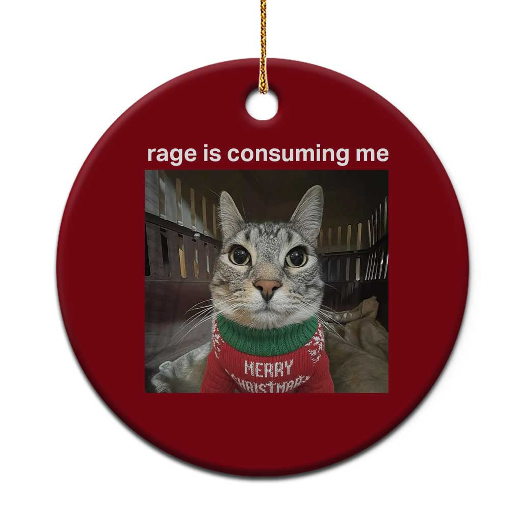 Rage Is Consuming Me Christmas Ceramic Ornament Funny Silly Staring Cat Meme Xmas Ugly Sweater - Wonder Print Shop