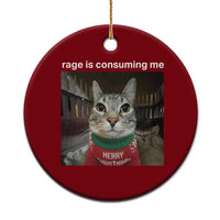 Rage Is Consuming Me Christmas Ceramic Ornament Funny Silly Staring Cat Meme Xmas Ugly Sweater - Wonder Print Shop