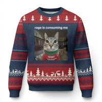 Rage Is Consuming Me Xmas Ugly Christmas Sweater Funny Silly Staring Cat Meme Xmas Ugly Sweater - Wonder Print Shop