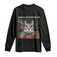 Rage Is Consuming Me Christmas Long Sleeve Shirt Funny Silly Staring Cat Meme Xmas Ugly Sweater - Wonder Print Shop