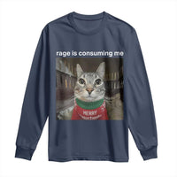 Rage Is Consuming Me Christmas Long Sleeve Shirt Funny Silly Staring Cat Meme Xmas Ugly Sweater - Wonder Print Shop