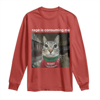 Rage Is Consuming Me Christmas Long Sleeve Shirt Funny Silly Staring Cat Meme Xmas Ugly Sweater - Wonder Print Shop