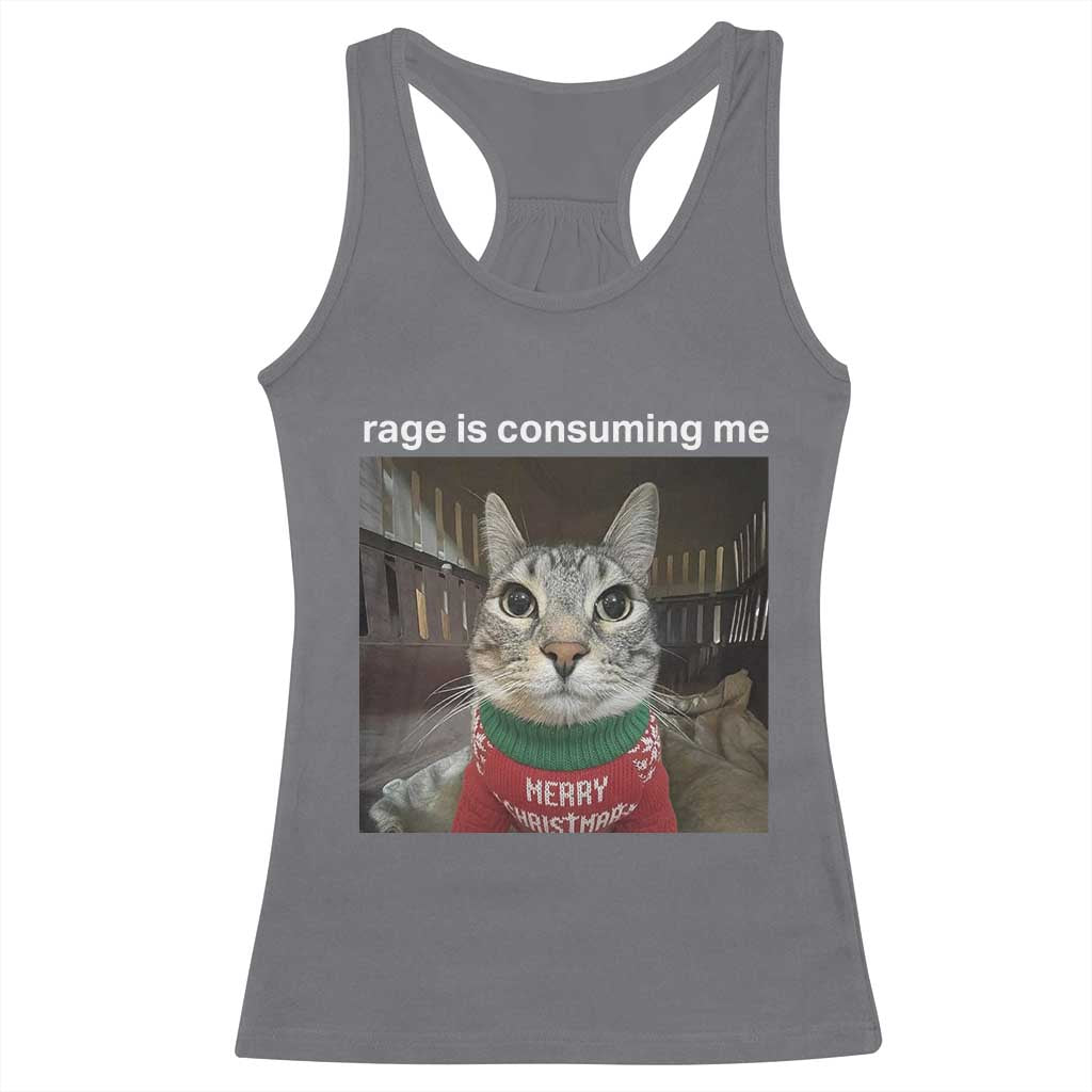 Rage Is Consuming Me Christmas Racerback Tank Top Funny Silly Staring Cat Meme Xmas Ugly Sweater - Wonder Print Shop