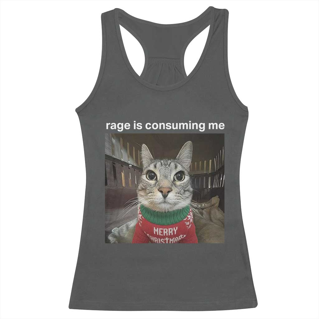 Rage Is Consuming Me Christmas Racerback Tank Top Funny Silly Staring Cat Meme Xmas Ugly Sweater - Wonder Print Shop