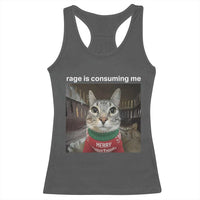 Rage Is Consuming Me Christmas Racerback Tank Top Funny Silly Staring Cat Meme Xmas Ugly Sweater - Wonder Print Shop