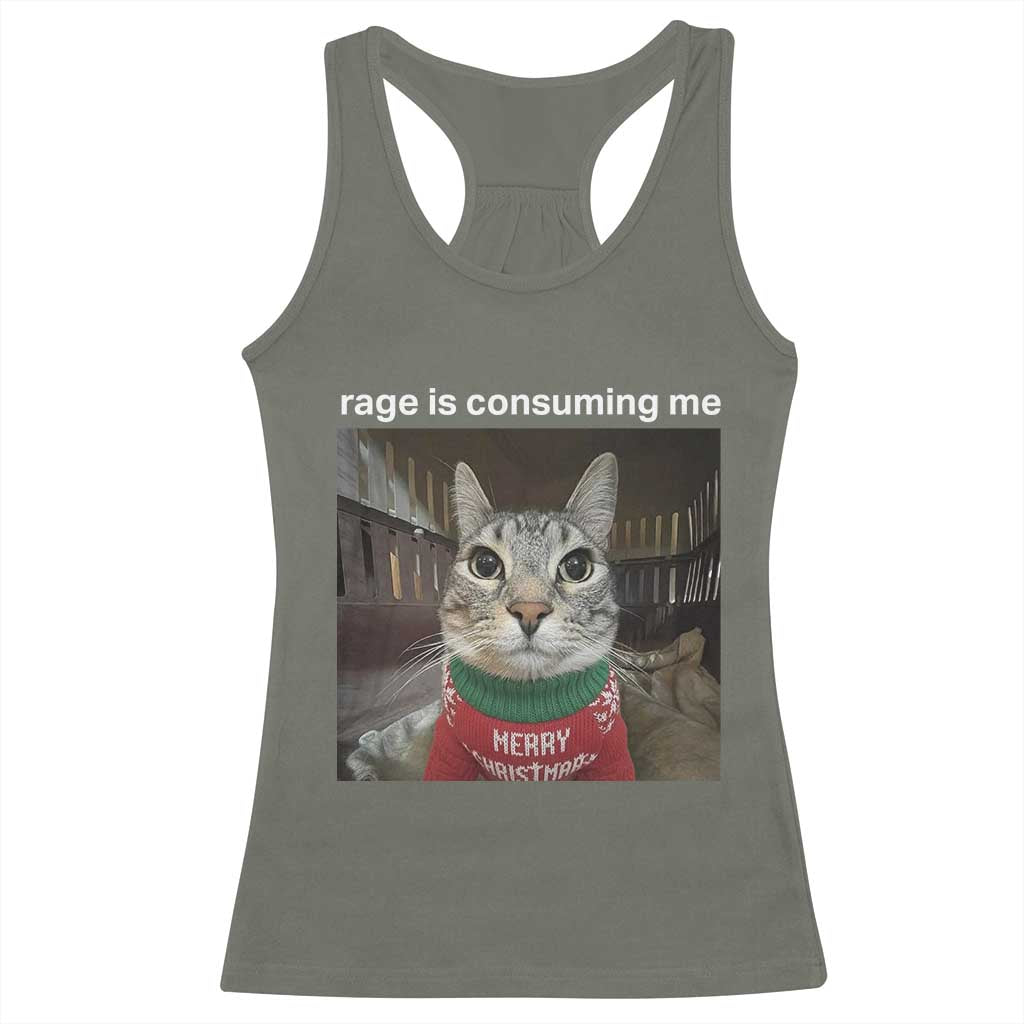 Rage Is Consuming Me Christmas Racerback Tank Top Funny Silly Staring Cat Meme Xmas Ugly Sweater - Wonder Print Shop