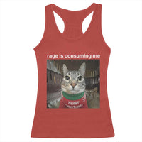 Rage Is Consuming Me Christmas Racerback Tank Top Funny Silly Staring Cat Meme Xmas Ugly Sweater - Wonder Print Shop