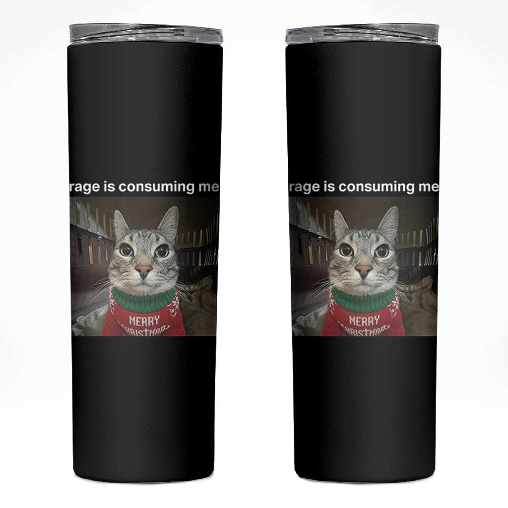 Rage Is Consuming Me Christmas Skinny Tumbler Funny Silly Staring Cat Meme Xmas Ugly Sweater - Wonder Print Shop