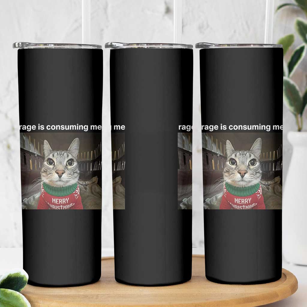 Rage Is Consuming Me Christmas Skinny Tumbler Funny Silly Staring Cat Meme Xmas Ugly Sweater - Wonder Print Shop