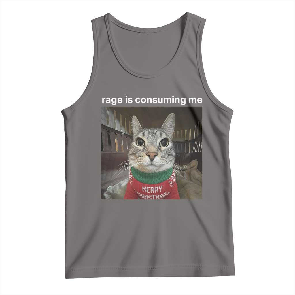 Rage Is Consuming Me Christmas Tank Top Funny Silly Staring Cat Meme Xmas Ugly Sweater - Wonder Print Shop