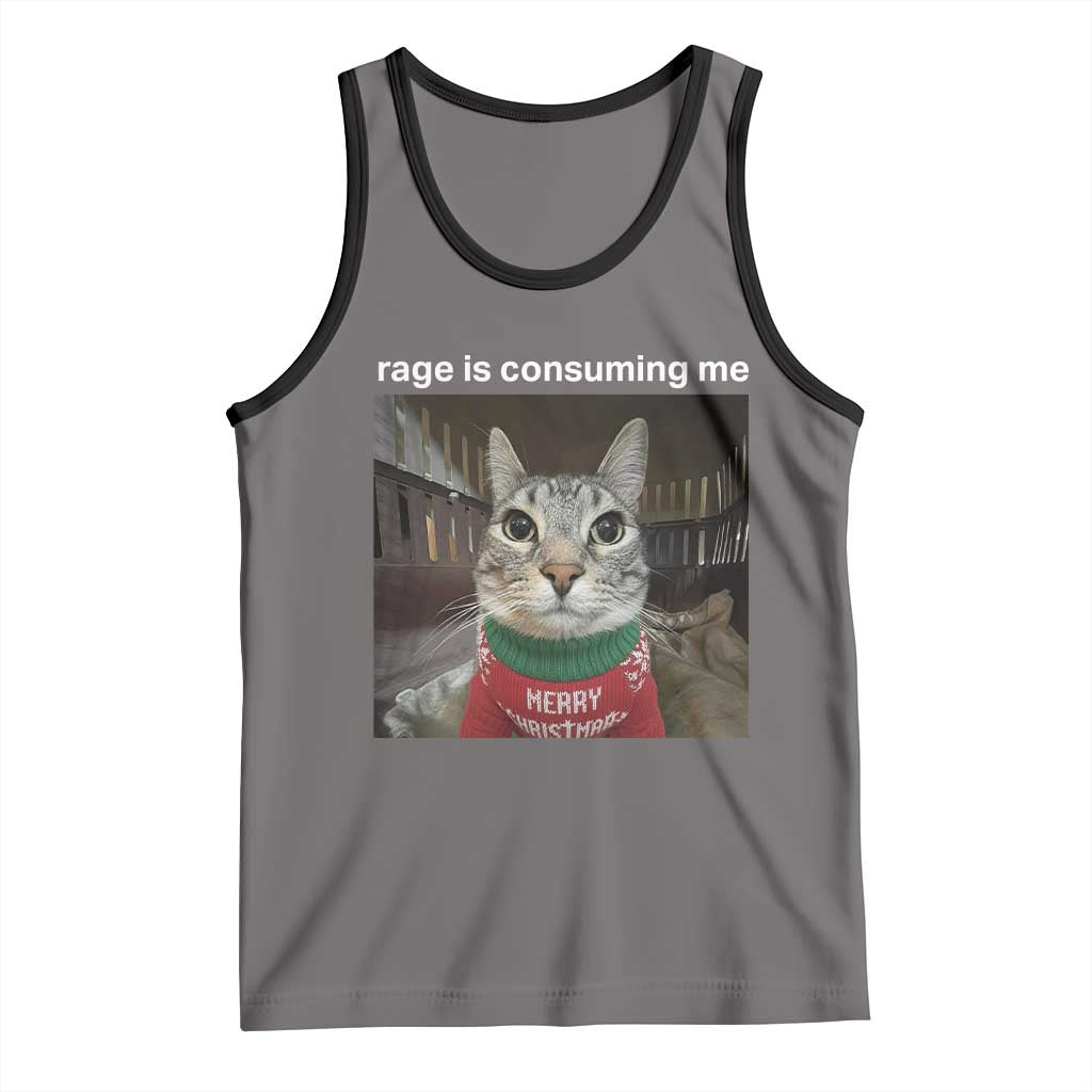 Rage Is Consuming Me Christmas Tank Top Funny Silly Staring Cat Meme Xmas Ugly Sweater - Wonder Print Shop